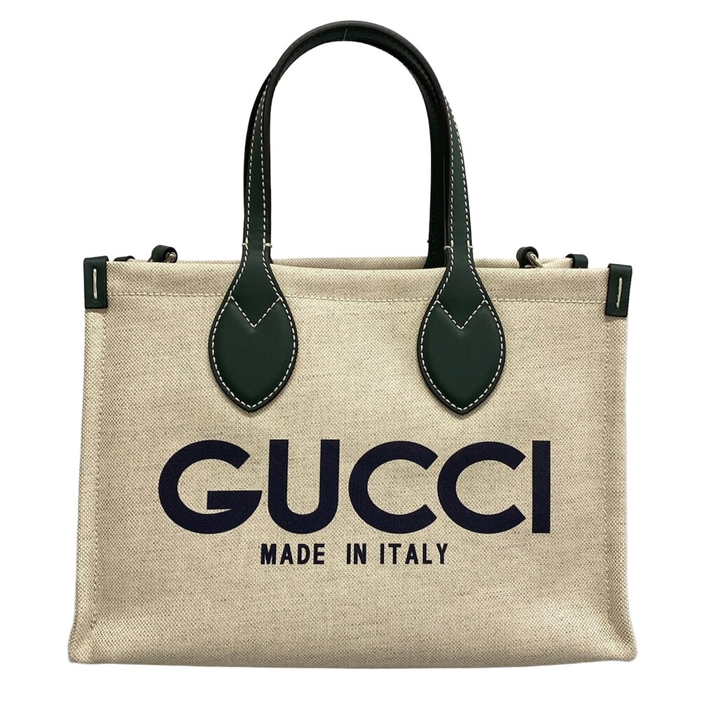 Gucci Printed Mini Tote Bag Tote Bag 772144 Cream Dark Green Cotton Linen